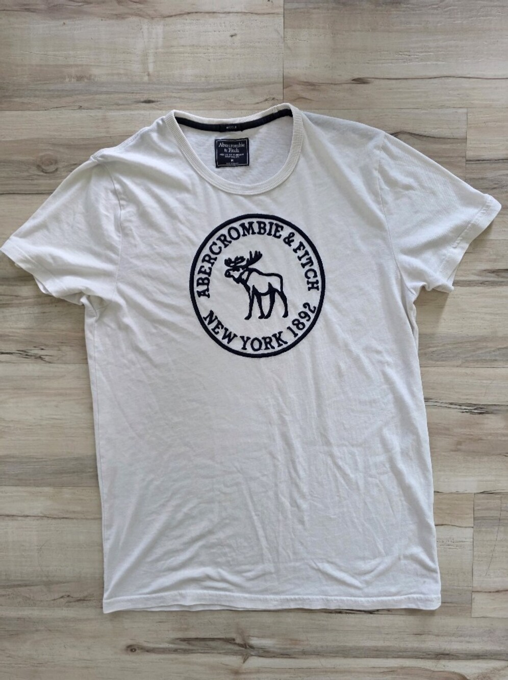 Vintage Abercrombie & Fitch BIG LOGO White Blue T-Shirt Sz M Men